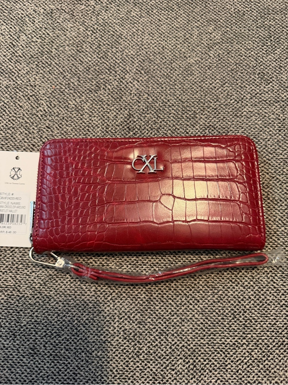 NWT CXL By Christian Lacroix Red Kara Croco Alligator Embossed Wristlet Wallet